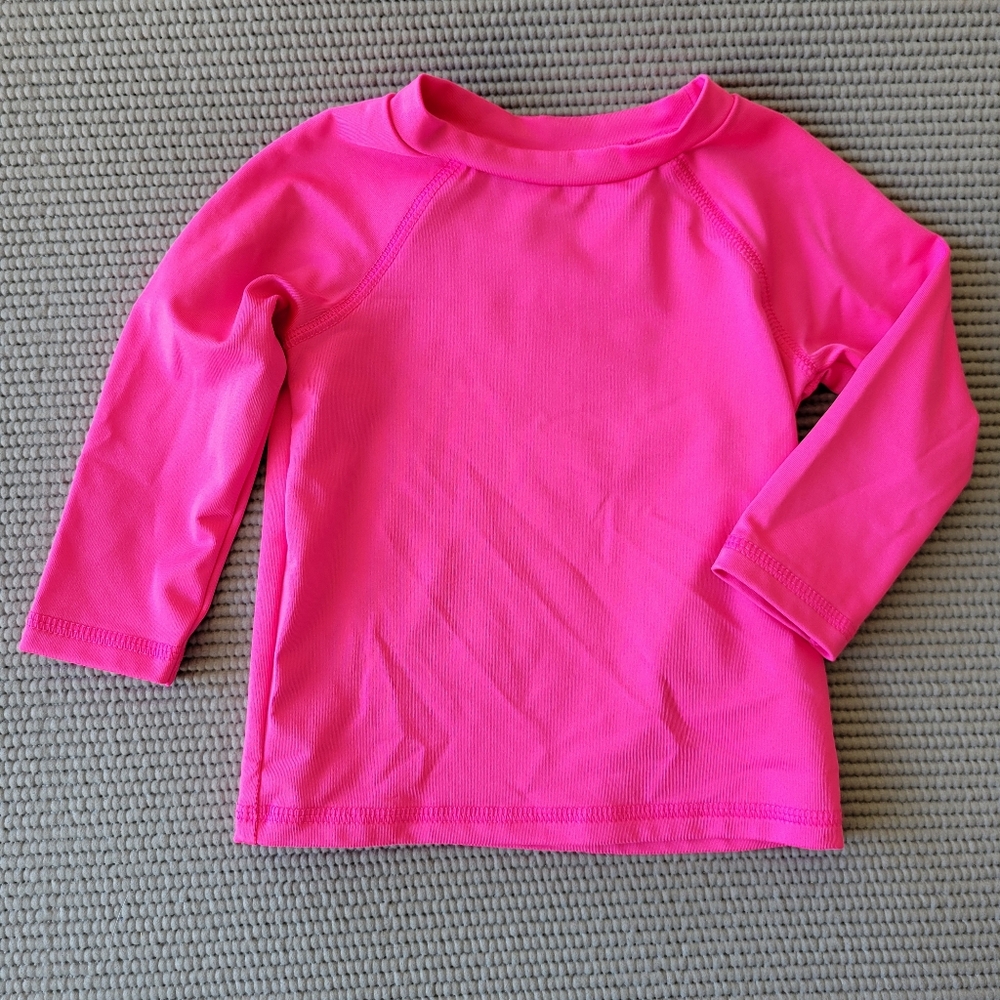 👶🏼 4/$10 9-12 Month Swim Shirt Bathing Suit Top Solid Pink Longsleeve